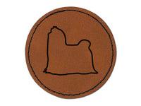 Maltese Dog Outline Round Iron-On Engraved Faux Leather Patch Applique - 2.5"