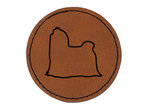 Maltese Dog Outline Round Iron-On Engraved Faux Leather Patch Applique - 2.5"