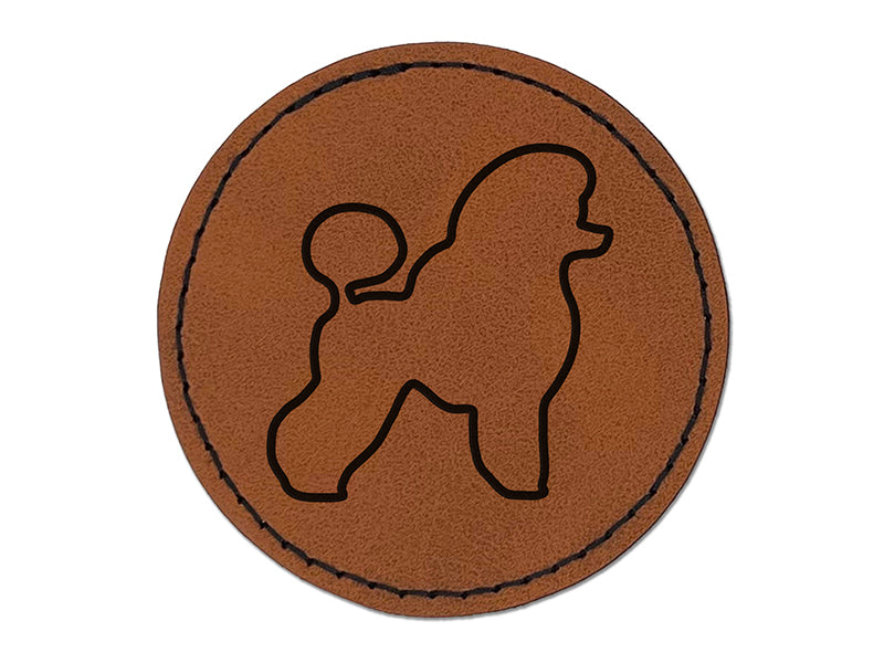 Miniature Poodle Dog Outline Round Iron-On Engraved Faux Leather Patch Applique - 2.5"
