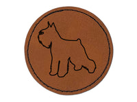 Miniature Schnauzer Dog Outline Round Iron-On Engraved Faux Leather Patch Applique - 2.5"