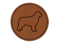 Newfoundland Dog Outline Round Iron-On Engraved Faux Leather Patch Applique - 2.5"