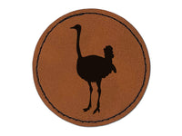 Ostrich Bird Solid Round Iron-On Engraved Faux Leather Patch Applique - 2.5"