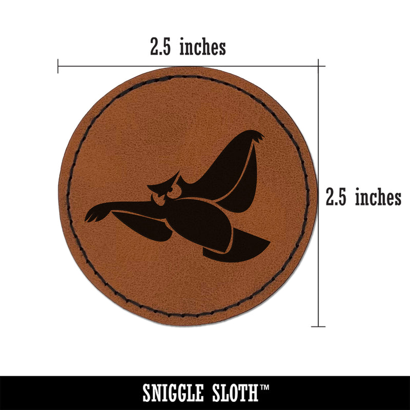 Owl Flying Bird Doodle Round Iron-On Engraved Faux Leather Patch Applique - 2.5"