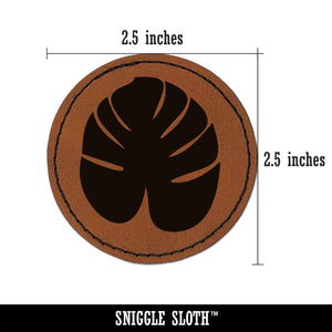 Palm Leaf Tropical Round Iron-On Engraved Faux Leather Patch Applique - 2.5"