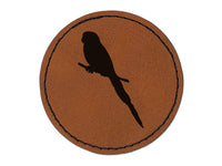 Parakeet on Branch Bird Solid Round Iron-On Engraved Faux Leather Patch Applique - 2.5"