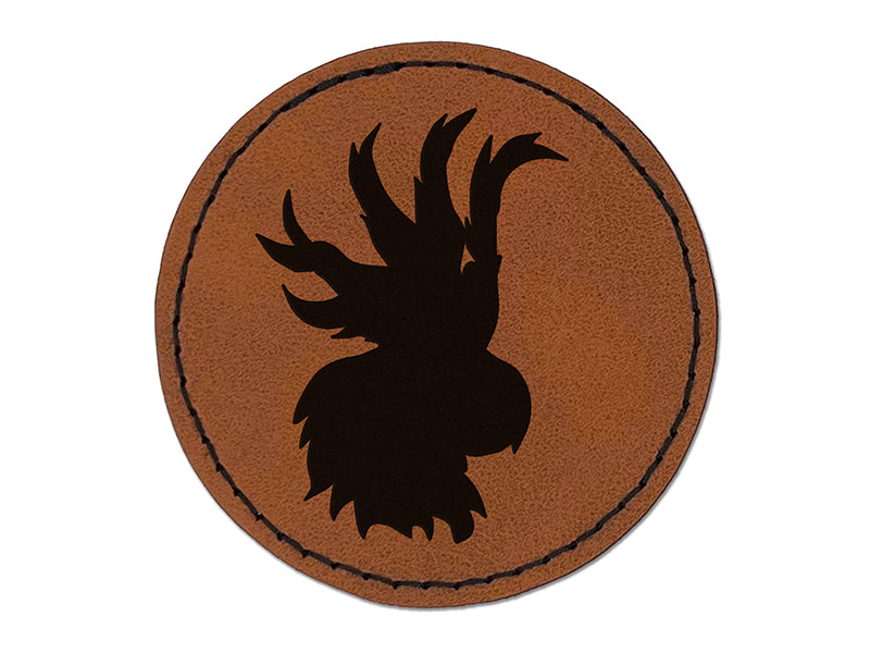 Parrot Head Bird Solid Round Iron-On Engraved Faux Leather Patch Applique - 2.5"