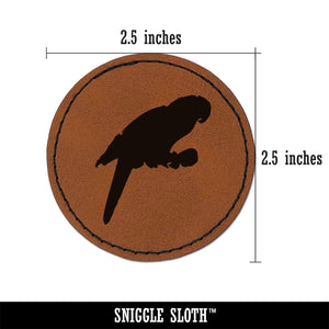 Parrot on Branch Bird Sketch Solid Round Iron-On Engraved Faux Leather Patch Applique - 2.5"