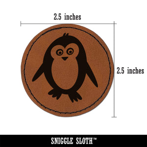 Peaky Penguin Doodle Round Iron-On Engraved Faux Leather Patch Applique - 2.5"