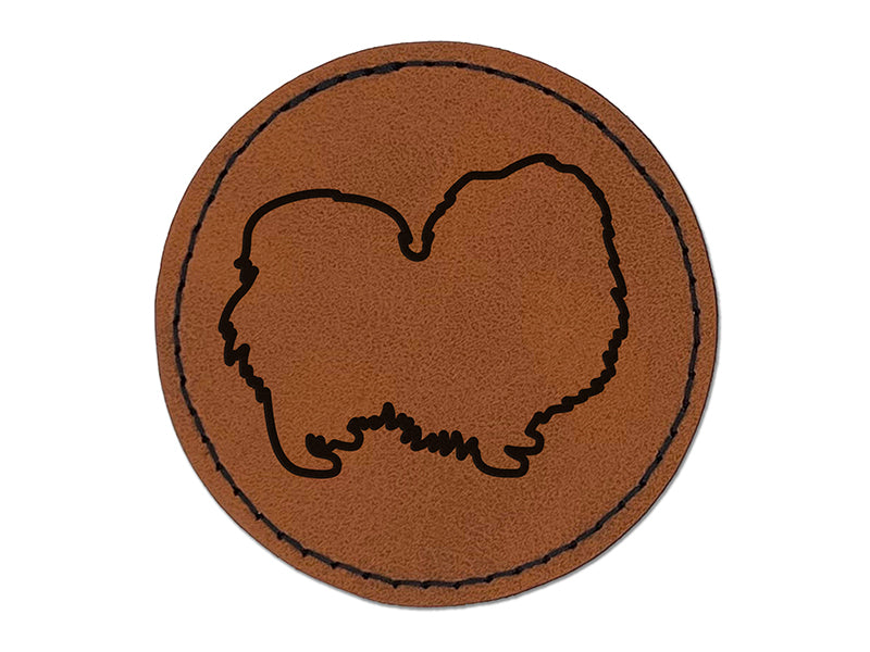 Pekingese Dog Outline Round Iron-On Engraved Faux Leather Patch Applique - 2.5"