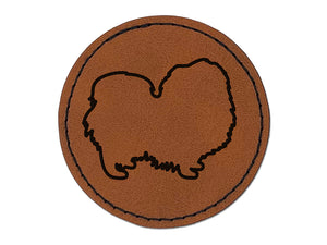 Pekingese Dog Outline Round Iron-On Engraved Faux Leather Patch Applique - 2.5"