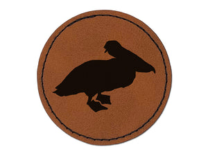 Pelican Bird Solid Round Iron-On Engraved Faux Leather Patch Applique - 2.5"