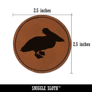 Pelican Bird Solid Round Iron-On Engraved Faux Leather Patch Applique - 2.5"