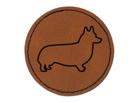 Pembroke Welsh Corgi Dog Outline Round Iron-On Engraved Faux Leather Patch Applique - 2.5"