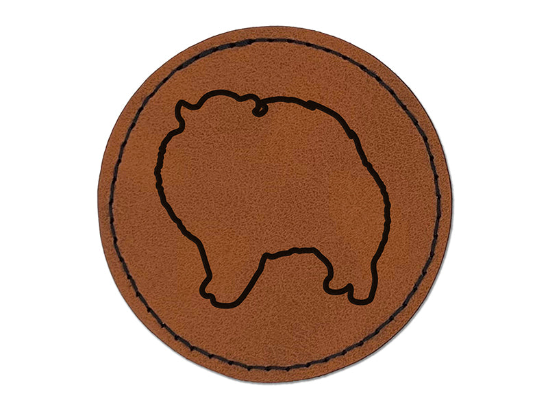 Pomeranian Dog Outline Round Iron-On Engraved Faux Leather Patch Applique - 2.5"