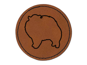 Pomeranian Dog Outline Round Iron-On Engraved Faux Leather Patch Applique - 2.5"