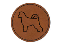 Portuguese Water Dog Outline Round Iron-On Engraved Faux Leather Patch Applique - 2.5"
