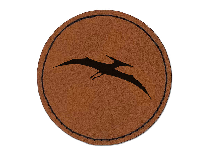 Pterodactyl Dinosaur Solid Round Iron-On Engraved Faux Leather Patch Applique - 2.5"