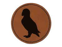 Puffin Bird Solid Round Iron-On Engraved Faux Leather Patch Applique - 2.5"