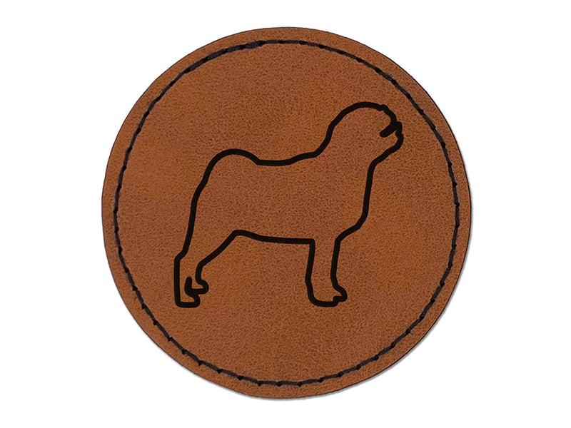 Pug Dog Outline Round Iron-On Engraved Faux Leather Patch Applique - 2.5"