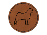 Pug Dog Outline Round Iron-On Engraved Faux Leather Patch Applique - 2.5"