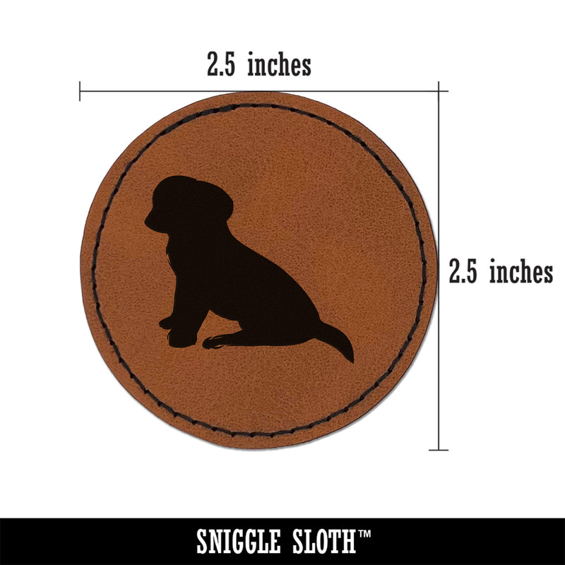 Puppy Dog Sitting Solid Round Iron-On Engraved Faux Leather Patch Applique - 2.5"