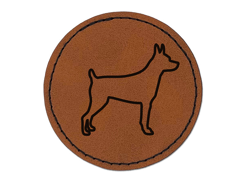 Rat Terrier Dog Outline Round Iron-On Engraved Faux Leather Patch Applique - 2.5"