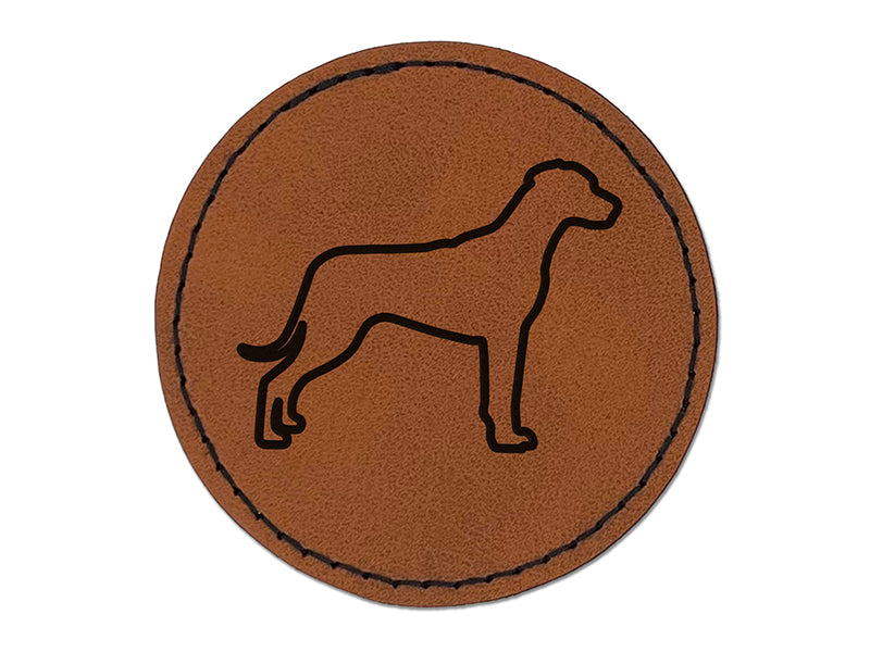 Rhodesian Ridgeback Dog Outline Round Iron-On Engraved Faux Leather Patch Applique - 2.5"
