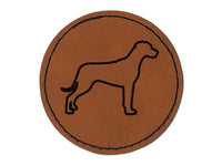 Rhodesian Ridgeback Dog Outline Round Iron-On Engraved Faux Leather Patch Applique - 2.5"