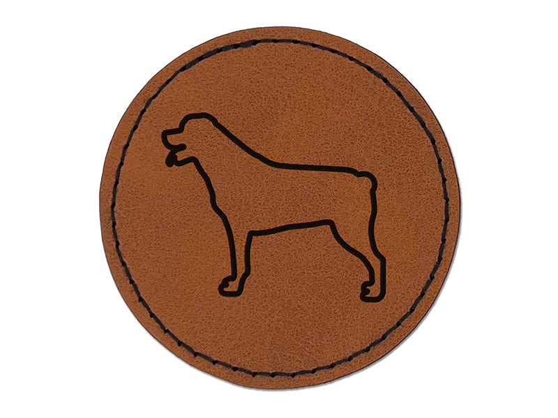 Rottweiler Dog Outline Round Iron-On Engraved Faux Leather Patch Applique - 2.5"