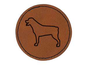 Rottweiler Dog Outline Round Iron-On Engraved Faux Leather Patch Applique - 2.5"