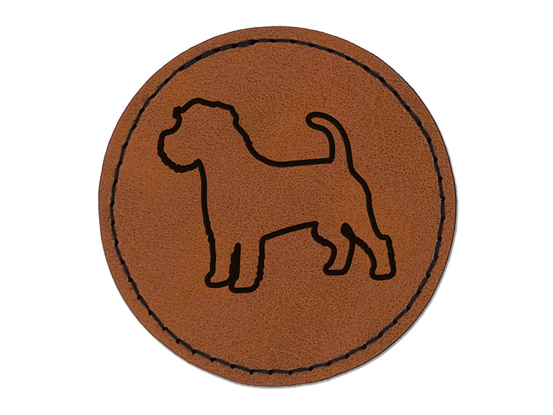 Rough Coated Jack Russell Terrier Parson Dog Outline Round Iron-On Engraved Faux Leather Patch Applique - 2.5"