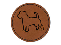 Rough Coated Jack Russell Terrier Parson Dog Outline Round Iron-On Engraved Faux Leather Patch Applique - 2.5"