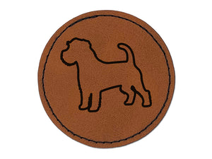 Rough Coated Jack Russell Terrier Parson Dog Outline Round Iron-On Engraved Faux Leather Patch Applique - 2.5"