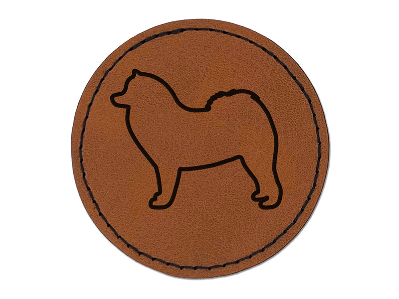 Samoyed Dog Outline Round Iron-On Engraved Faux Leather Patch Applique - 2.5"