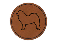 Samoyed Dog Outline Round Iron-On Engraved Faux Leather Patch Applique - 2.5"