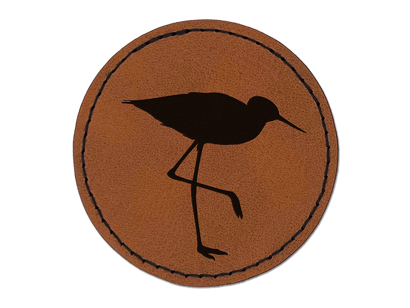 Sandpiper Bird Solid Round Iron-On Engraved Faux Leather Patch Applique - 2.5"