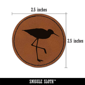 Sandpiper Bird Solid Round Iron-On Engraved Faux Leather Patch Applique - 2.5"