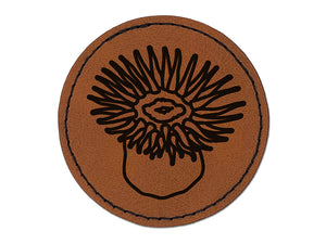 Sea Anemone with Tentacles Mouth Ocean Round Iron-On Engraved Faux Leather Patch Applique - 2.5"