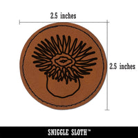 Sea Anemone with Tentacles Mouth Ocean Round Iron-On Engraved Faux Leather Patch Applique - 2.5"