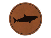 Shark Solid Round Iron-On Engraved Faux Leather Patch Applique - 2.5"