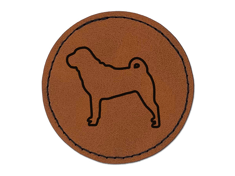 Shar-Pei Dog Outline Round Iron-On Engraved Faux Leather Patch Applique - 2.5"