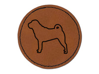 Shar-Pei Dog Outline Round Iron-On Engraved Faux Leather Patch Applique - 2.5"
