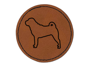 Shar-Pei Dog Outline Round Iron-On Engraved Faux Leather Patch Applique - 2.5"