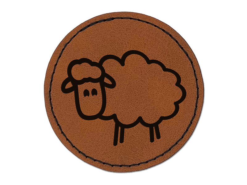 Sheep Doodle Round Iron-On Engraved Faux Leather Patch Applique - 2.5"