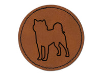 Shiba Inu Dog Outline Round Iron-On Engraved Faux Leather Patch Applique - 2.5"