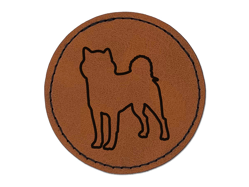 Shiba Inu Dog Outline Round Iron-On Engraved Faux Leather Patch Applique - 2.5"