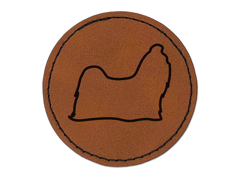 Shih Tzu Dog Outline Round Iron-On Engraved Faux Leather Patch Applique - 2.5"