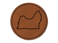 Shih Tzu Dog Outline Round Iron-On Engraved Faux Leather Patch Applique - 2.5"