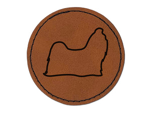 Shih Tzu Dog Outline Round Iron-On Engraved Faux Leather Patch Applique - 2.5"