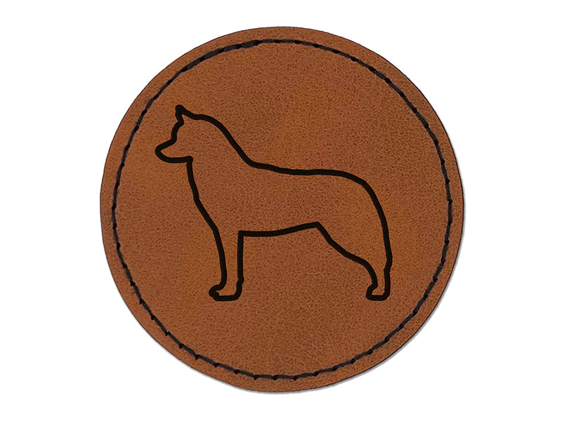 Siberian Husky Dog Outline Round Iron-On Engraved Faux Leather Patch Applique - 2.5"